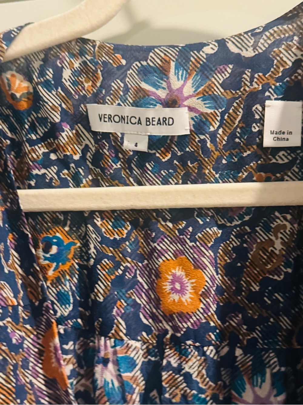 NWT Veronica Beard Dovima 100% Silk Floral Ruched Midi Dress Blue White Sz 4 - Picture 11 of 14